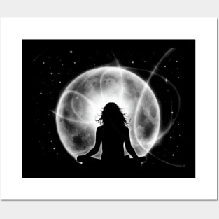 GIRL MEDITATING IN MOONLIGHT Beautiful Yoga Inspired Posters and Art